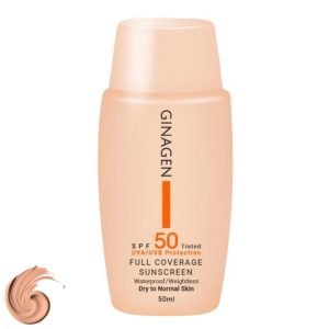 کرم ضد آفتاب رنگی ژیناژن، مدل SPF50، مناسب پوست خشک و معمولی تنالیته رنگ متوسط و حجم 50 میلیلیتر، محافظت کننده در برابر اشعه UVA و UVB، ضد آب، ضد لک، با ماندگاری 2 ساعته