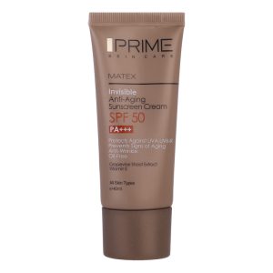 کرم ضد آفتاب بدون رنگ پرایم، SPF50، مدل Matex، مناسب انواع پوست و حجم 40 میلی‌لیتر، محافظت کننده در برابر اشعه UVA، UVB و IR، بدون چربی، +++PA، مات کننده، ضد چروک و پیری زودرس پوست، با ماندگاری 2 ساعته