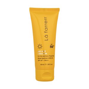 کرم ضد آفتاب بدون رنگ لافارر، مدل SPF50، مناسب پوست چرب و مستعد آکنه و حجم 40 میلی‌لیتر، محافظت کننده در برابر اشعه UVAو UVB، فاقد چربی، ضد حساسیت، غیر کومدون‌زا، +++PA، ضد لک، جوش و آکنه، تنظیم کننده ترشح چربی، با ماندگاری 2 ساعته
