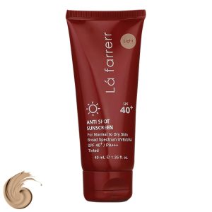 کرم ضد آفتاب رنگی لافارر، SPF40، مدل Light، مناسب پوست معمولی تا خشک تنالیته رنگ روشن و حجم 40 میلیلیتر، محافظت کننده در برابر اشعه UVAو UVB، ضد حساسیت، +++PA، ضد لک، ضد التهاب و قرمزی پوست، مرطوب کننده، با ماندگاری 2 ساعته