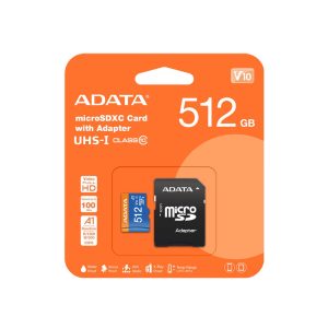 کارت حافظه microSDXC ای دیتا مدل premier کلاس 10 استاندارد UHS-I U1 سرعت 100 MBps ظرفیت 512 گیگابایت به همراه آداپتور SD