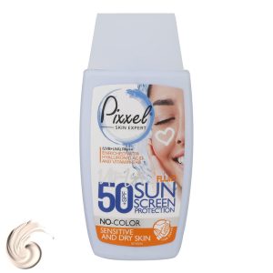 کرم ضد آفتاب بدون رنگ پیکسل، SPF50، مدل Sensitive، مناسب پوستهای خشک و حساس و حجم 50 میلیلیتر، محافظت کننده در برابر اشعه UVAو UVB، ضد حساسیت و التهاب، دارای بافت سبک و جذب سریع، +++PA، محافظت کننده و آبرسان، ضد چروک، با ماندگاری 2 ساعته