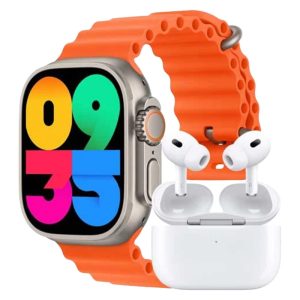 ساعت هوشمند مدل KW22 ULTRA به همراه ایرپاد دارای قابلیت های صفحه نمایش رنگی، صفحه نمایش لمسی، کنترل سطح اکسیژن خون، قابلیت مکالمه از طریق بلوتوث، پشتیبانی از زبان فارسی در منو و سیستمعامل بند سیلیکون