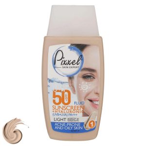 فلوئید ضدآفتاب رنگی پیکسل، 50 SPF، مدل LIGHT BEIGE، مناسب پوست چرب و مستعد آکنه تنالیته رنگ روشن و حجم 50 میلیلیتر، محافظت کننده در برابر اشعه UVAو UVB، دارای جلوه مات، +++PA، مرطوب کننده، تنظیم کننده ترشح چربی پوست، ضد جوش و آکنه، با ماندگاری 2 ساعته