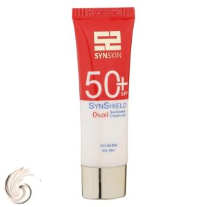 ژل کرم ضد آفتاب بدون رنگ ساین اسکین، SPF 50، مدل SynShield، مناسب پوست چرب و حجم 50 میلیلیتر، محافظت کننده در برابر اشعه UVA و UVB، ضدچروک، مرطوب کننده، با ماندگاری 2 ساعته