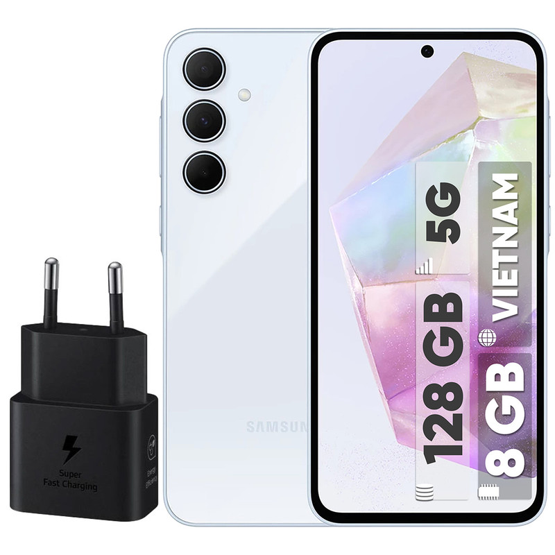 گوشی موبایل سامسونگ مدل Galaxy A35 دو سیم کارت ظرفیت 128 گیگابایت رم 8 گیگابایت به همراه شارژر 25 وات سامسونگ - ویتنام