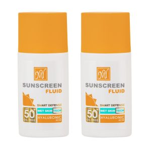 فلوئید ضدآفتاب بدون رنگ مای، SPF50، مدل Hyaluronic Acid، مناسب انواع پوست و حجم 50 میلیلیتر، محافظت کننده در برابر اشعه UVA ،UVB و بلولایت، ضدآب، فاقد چربی، پارابن و سیلیکون، بدون تست حیوانی، ++PA، ضدجوش و پیری پوست، با ماندگاری 2 ساعته، مجموعه 2 عددی