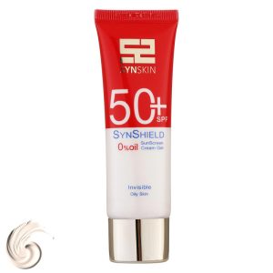 ژل ضد آفتاب بدون رنگ ساین اسکین SPF 50 مدل Syn Shield مناسب پوستهای چرب حجم 50 میلیلیتر