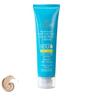 کرم ضدآفتاب رنگی سینره، مدل SPF60، مناسب انواع پوست تنالیته رنگ روشن و حجم 50 میلیلیتر، محافظت کننده در برابر اشعه UVA ،UVB، فاقد چربی و پارابن، ضد حساسیت و التهاب، بدون تست حیوانی، +++PA، مات کننده، ضد پیری پوست، مرطوب کننده، با ماندگاری 2 ساعته