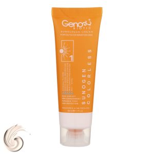 کرم ضد آفتاب بدون رنگ ژنوبایوتیک، مدل SPF50، مناسب پوستهای مختلط و چرب حجم 50 میلیلیتر، محافظت کننده در برابر اشعه UVAو UVB، ضد آب، ضد التهاب، فاقد پارابن، غیر کومدونزا، +++PA، ضد چروک و لک، مرطوبکننده، دارای فرمولاسیون فیزیکی، با ماندگاری 3 ساعته